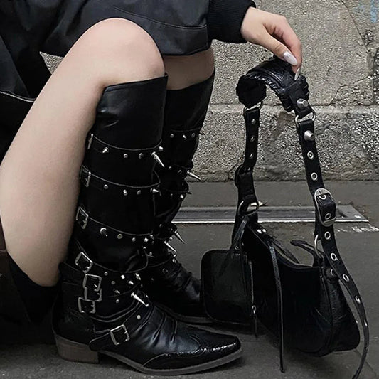 Punk Rivet Tall Chunky Gothic Boot