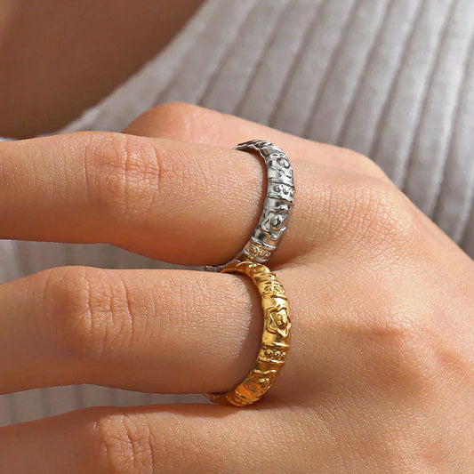 Shiny Metal Blossom Medieval Ring