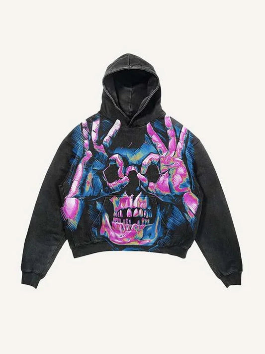 Dark Skull Print Oversized Hoodie
