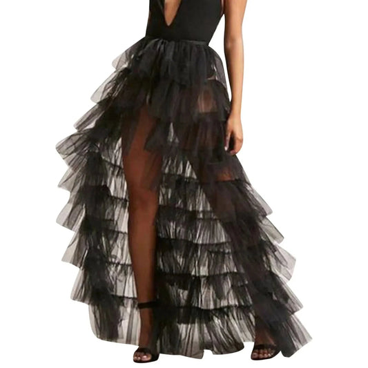 Frills Mesh Full-Length Skirt