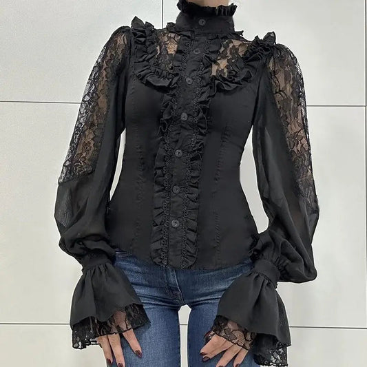 Victorian Frill Lace Patchwork Shirt