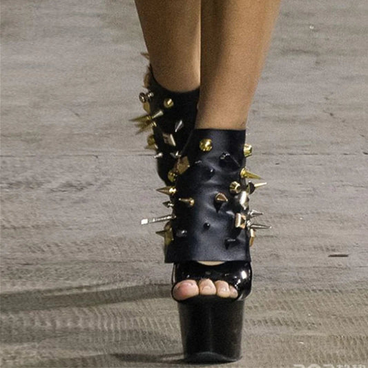 Open Front Elevated Boot with Stud Design