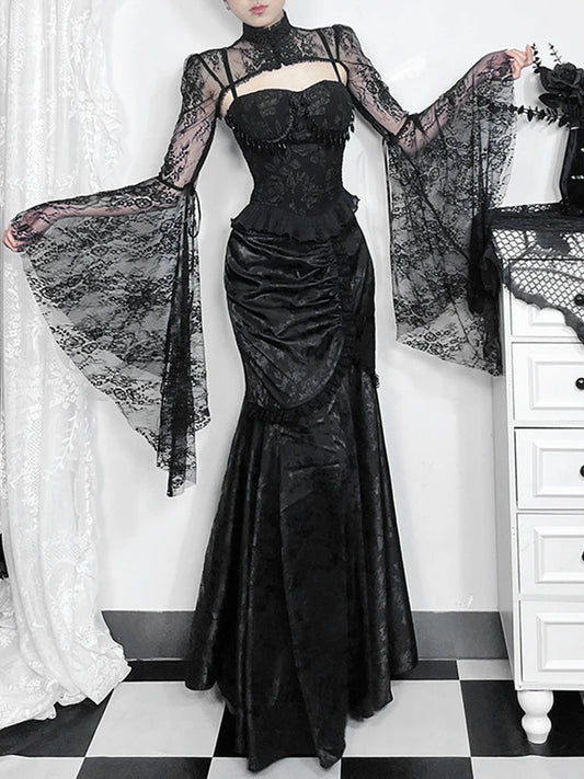 Lace Splicing Asymmetric Skirt