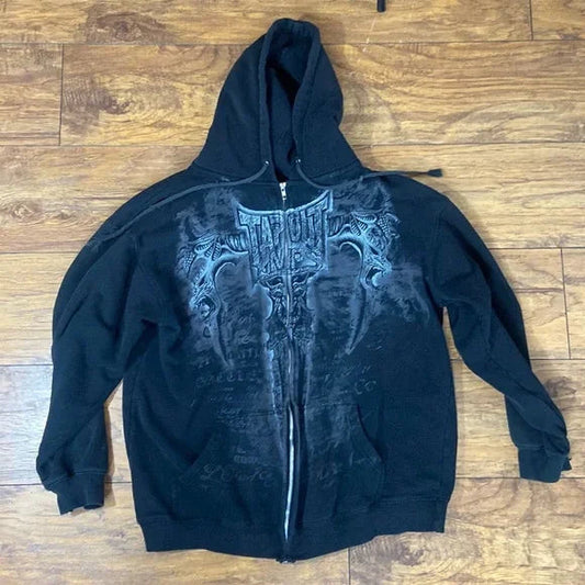 Y2K Mysterioshop Printed Zipper Hoodie