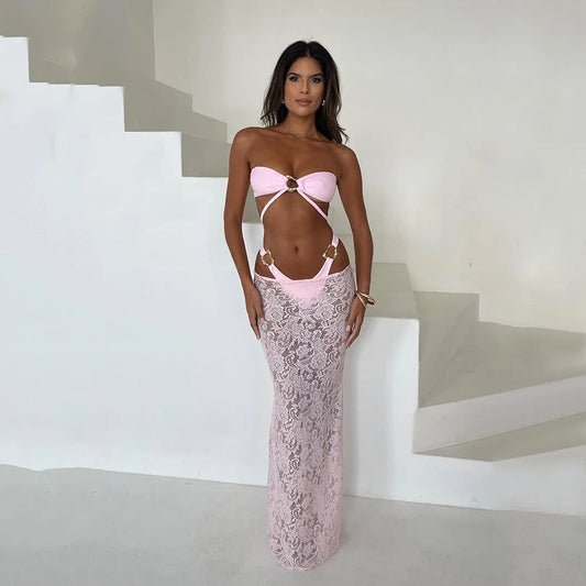Brazil Long Dress Bandeau Three Piece Swimsuit