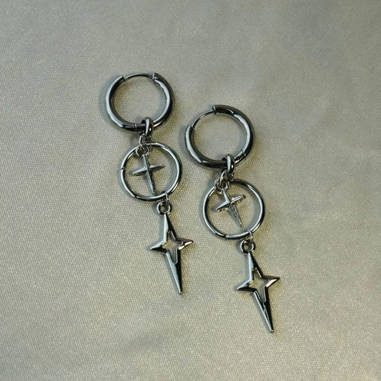 Rebel Celestial Cross Silver Empty Heart Earring