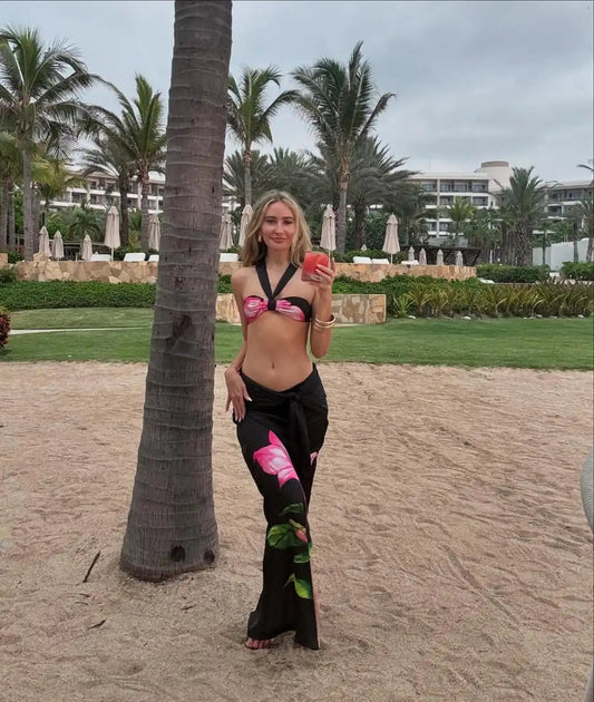 Halter Print Cover Three Piece Swimsuit