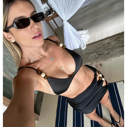 Black Pshoph Up Three Piece Swimsuit