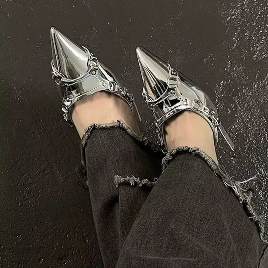 Y2K Silver Rebel Gothic Pointed Toe Tall Heel