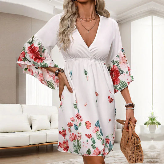 Casual Floral Printed Half Sleeve Floral Dress