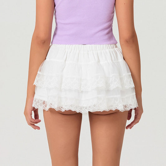 Tie-Up Bow Mesh Ruffle Skirt