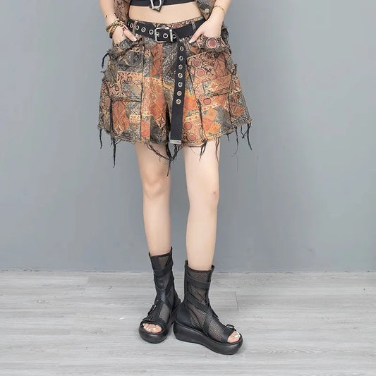 Distraught Imprinted Denim Short