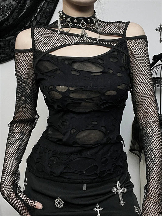 Dark Mesh Imitation Neck Transparent Bloshope
