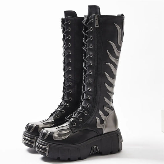 Stylish Rebel Lace-Up Circular Toe Thigh High Gothic Boot