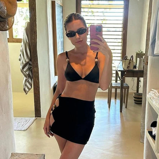 Black Pshoph Up Three Piece Swimsuit