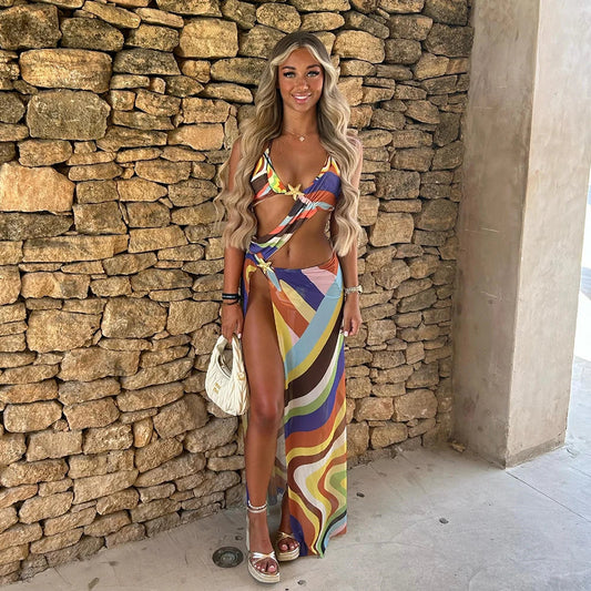 Stripe Starfish Brazilian Three Piece Swimsuit