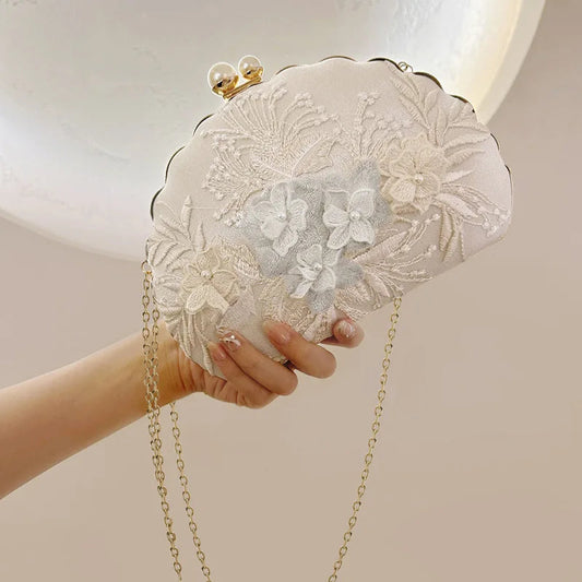 Shell Lace Embroidered Clutch Wristlet