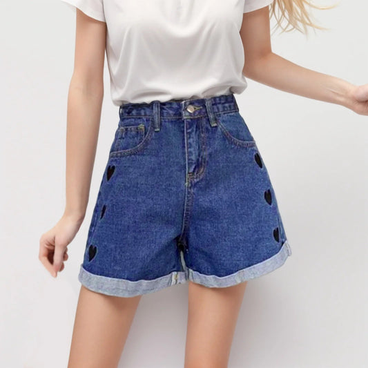 Curled Embroidered Denim Short