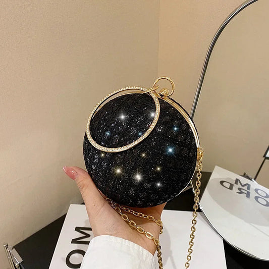 Sparkly Round Shiny Diamond Evening Shoulder Clutch Bag