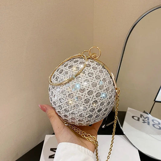 Sparkly Round Shiny Diamond Evening Shoulder Clutch Bag