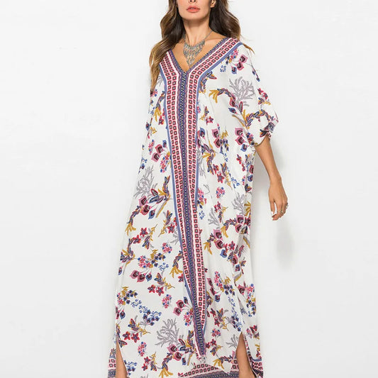 Cotton Rayon Floral Print Maxi Boho Cover up