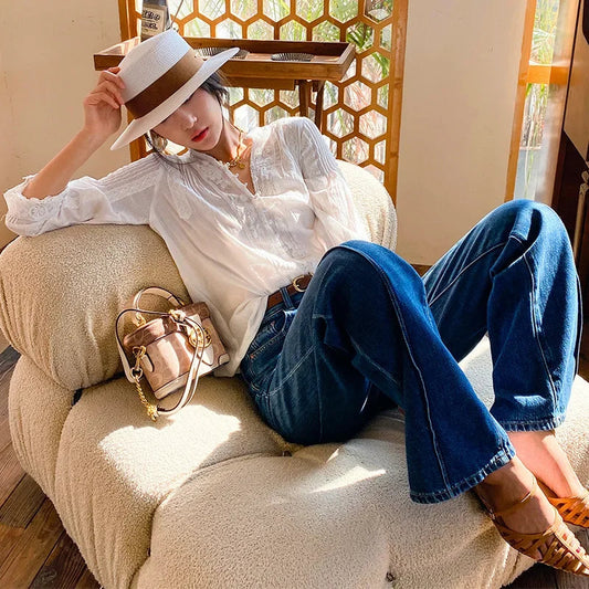 Gypsy Boho Floral Embroidered Lace Long Sleeve Bloshope