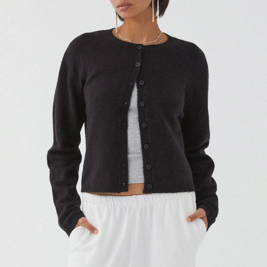 O-neck Cropped Button Knitted Cardigan