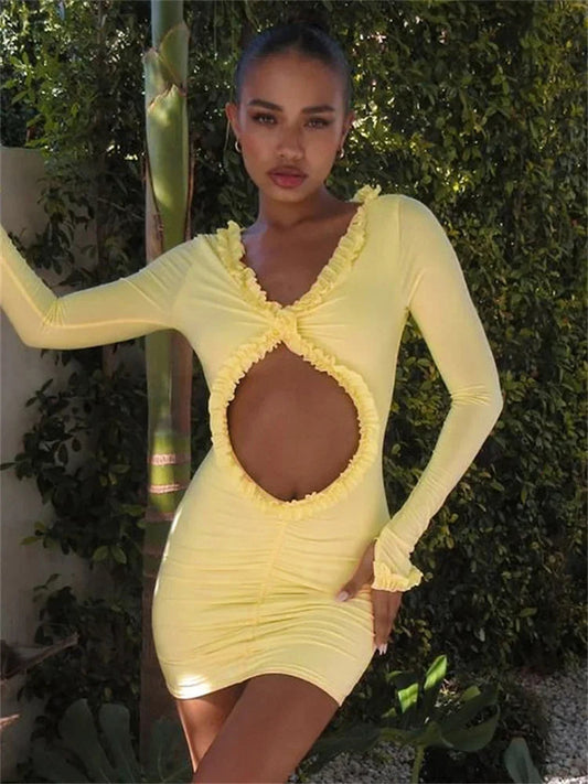 Hollow-Out Ruffled Mini Dress