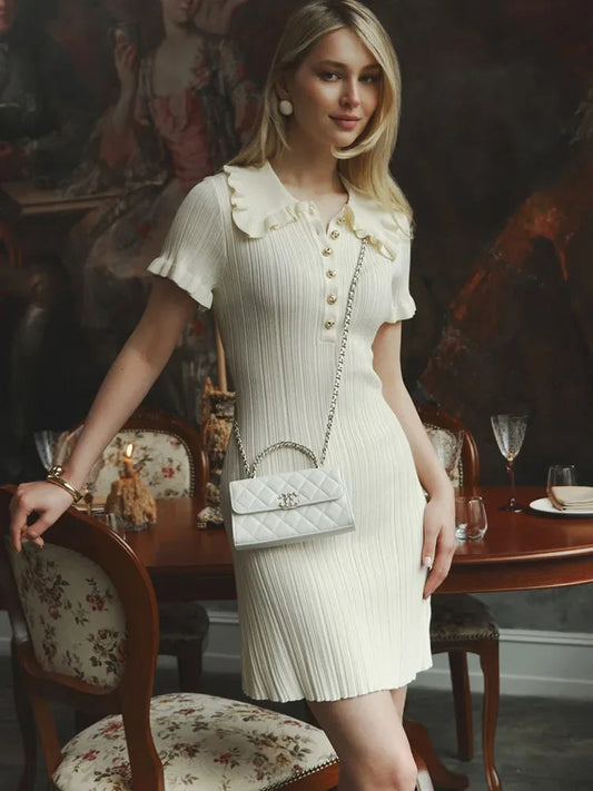 Knit Retro Single-Breasted Mini Dress