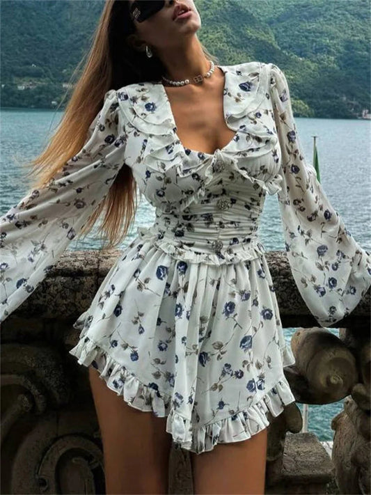 Printed Drawstring Bandage Mini Dress