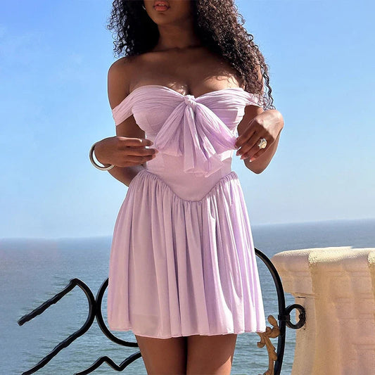 Mesh Waist Wrap A-line Vacation Dress