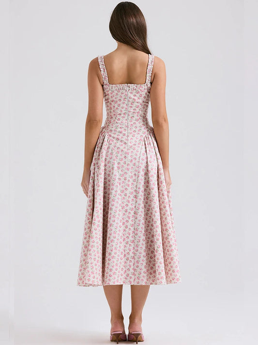 Print A-line Elegant Midi Vacation Dress