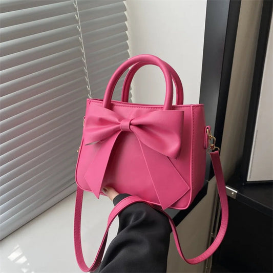 Bow PU Leather Solid Underarm Handbag