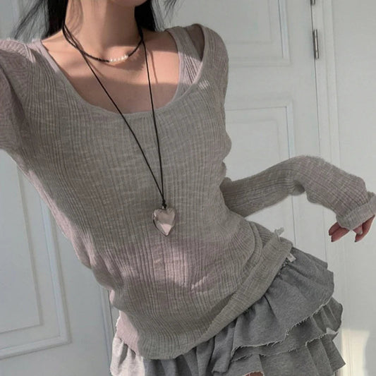 Autumn Simple Casual Vintage Long Sleeve Knit Top