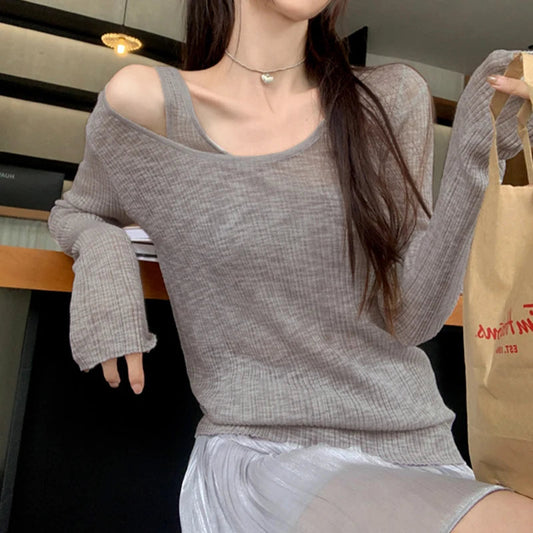 Autumn Simple Casual Vintage Long Sleeve Knit Top