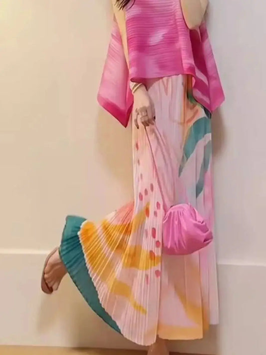 Floral Pleated Slimming High Waist Beach Comfort Skirt