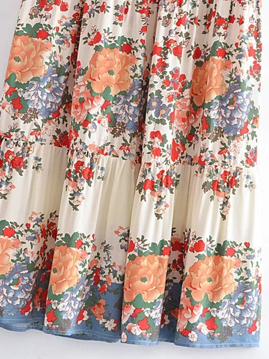 Vintage Beach Floral Hippie High Waist Boho Maxi Skirt Femme