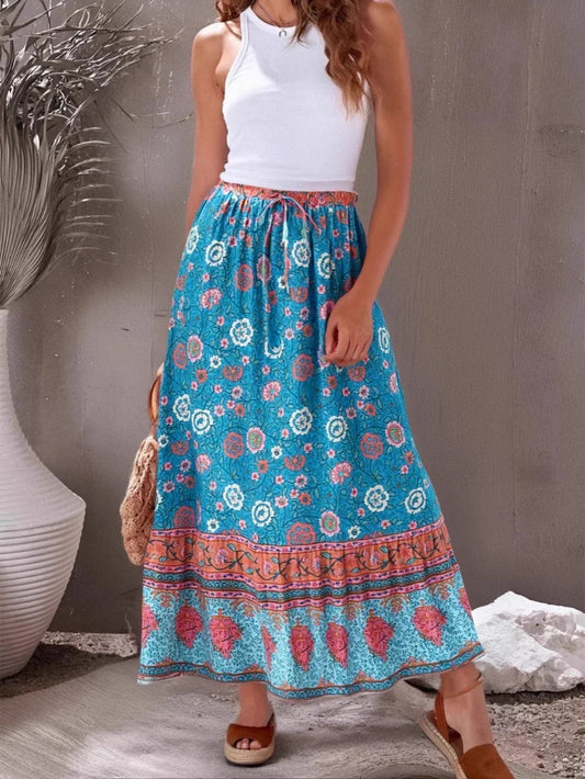 Hippie Vintage Floral Tassel Beach Bohemian High Waist Maxi Skirt