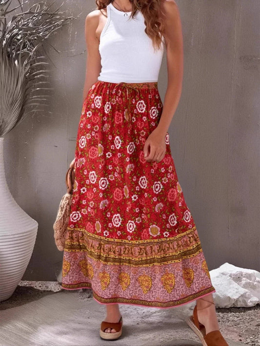 Hippie Vintage Floral Tassel Beach Bohemian High Waist Maxi Skirt