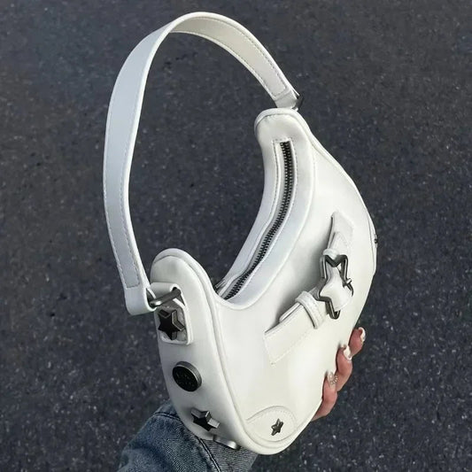 Cute White Star Leather Shoulder Tote Bag