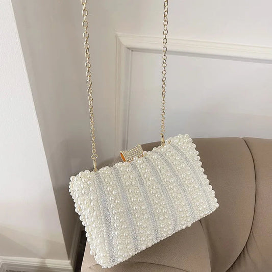 Vintage Pearl Diamond Evening Clutch Wedding Shoulder Bag