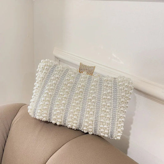 Vintage Pearl Diamond Evening Clutch Wedding Shoulder Bag