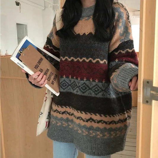 Korean Style Striped Loose Pullover Sweater