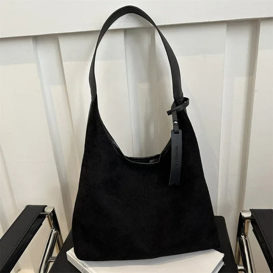 Vintage Faux Suede Large Shoulder Tote Bag