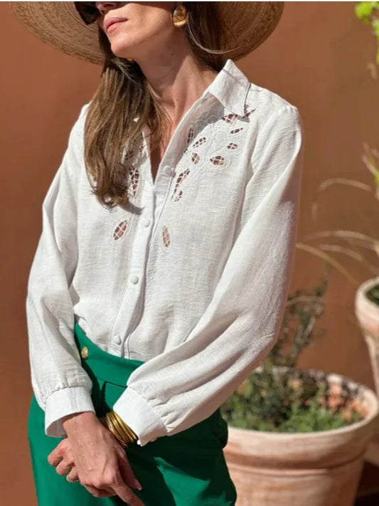 White Cotton Linen Lace Floral Embroidery Boho Bloshope