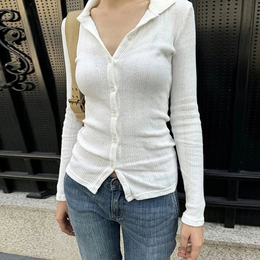 Lightweight Knitted Cardigan Solid Color Button-down Knit Top