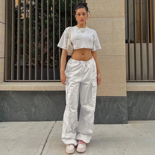 Solid Cargo Streetwear Slim Drawstring Pant