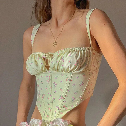 Floral Lace Ruched Tie Low Cut Slim Fit Backless Bshoptier