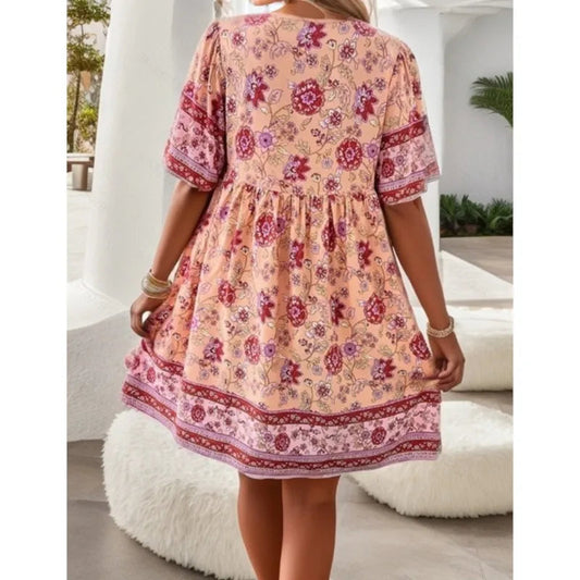 Boho Beach Floral Print Mini Floral Dress
