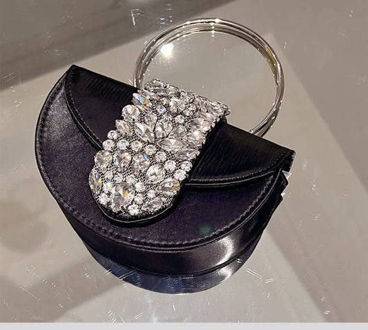 Glittering Crystal Satin Evening Clutch Wedding Purse